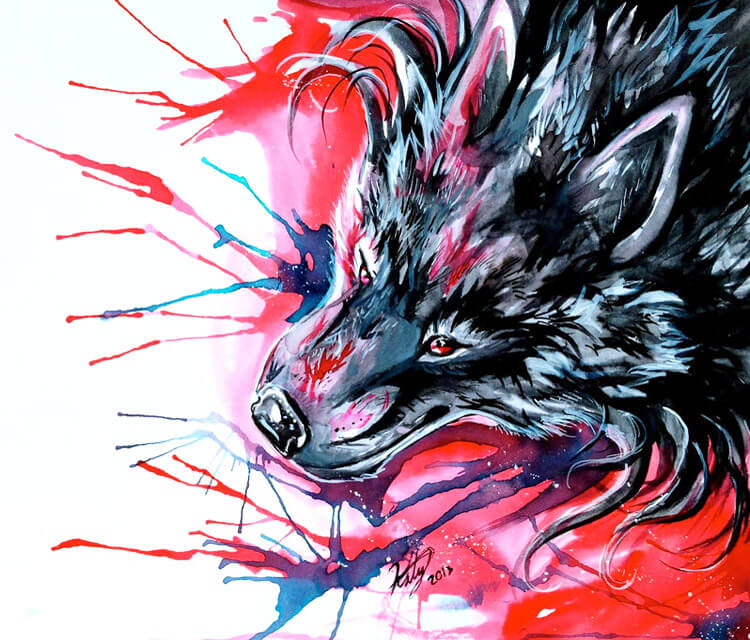 Dark wolf color drawing by Katy Lipscomb Art