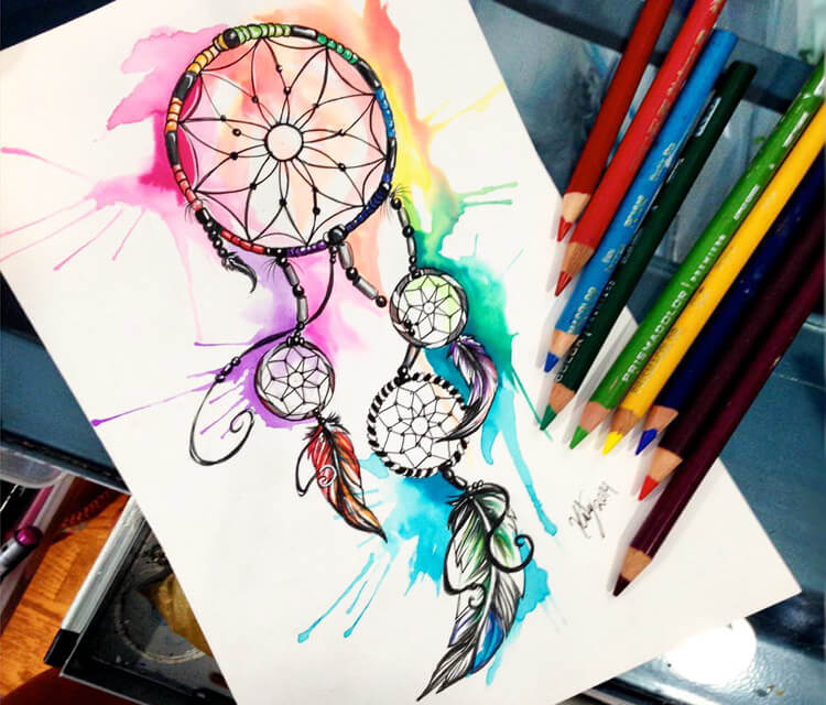 Dreamcatcher color drawing by Katy Lipscomb Art
