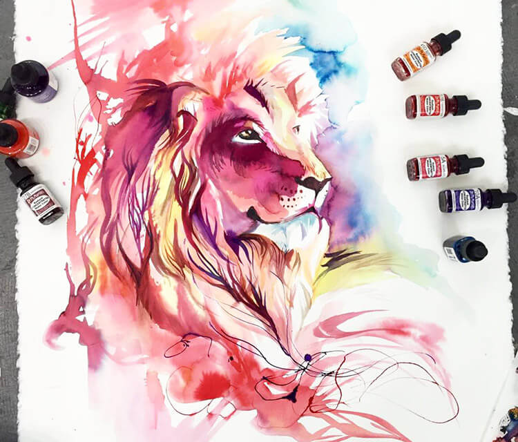 Giant Lion watercolor painting by Katy Lipscomb Art