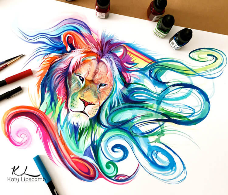 Lion marker drawing by Katy Lipscomb Art