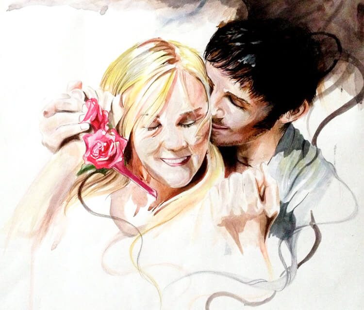 Love couple color drawing by Katy Lipscomb Art