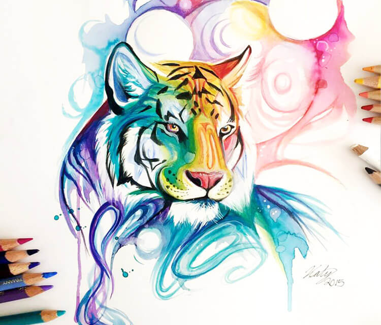 Spirit tiger color drawing by Katy Lipscomb Art