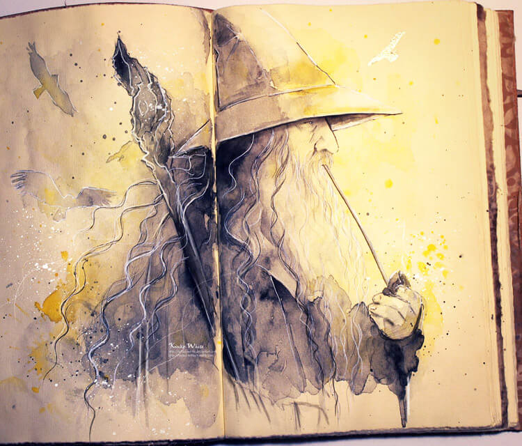 Gandalf watercolor painting by Kinko White