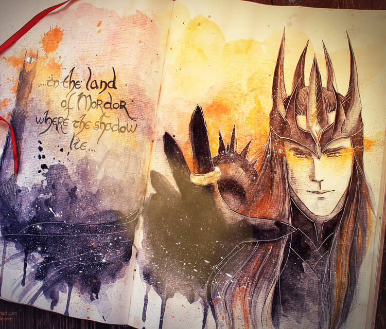 Sauron King of the Mordor watercolor painting by Kinko White
