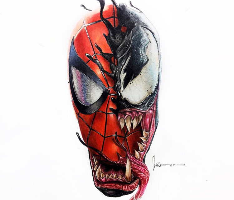 Spider man and Venom pencil drawing by Kristopher Lambertin