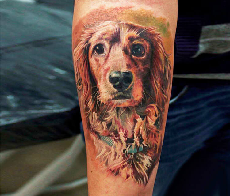 Dog portrait tattoo by Led Coult