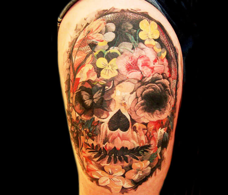 Flowers Skull tattoo by Led Coult