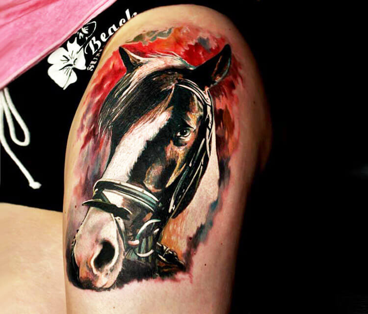 Horse head tattoo by Led Coult