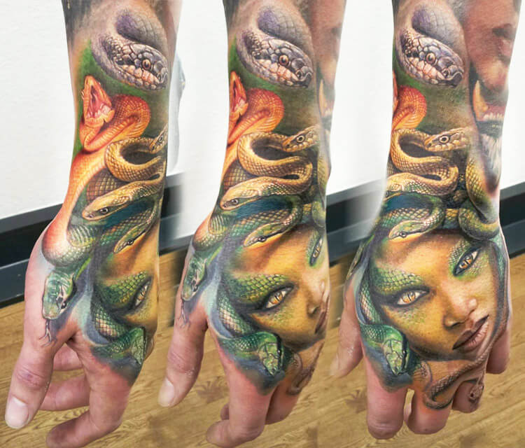 Medusa snake head tattoo by Led Coult