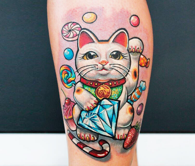 Sweet cat tattoo by Led Coult
