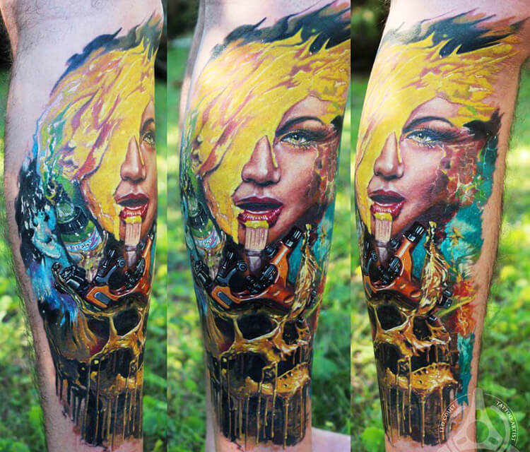 Woman face skull tattoo by Led Coult