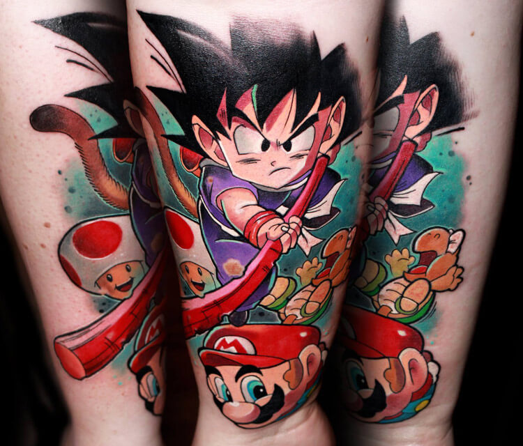 DragonBall versus Super Mario tattoo by Lehel Nyeste