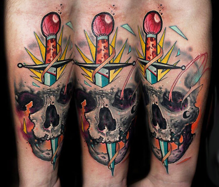 Skull and Knife tattoo by Lehel Nyeste