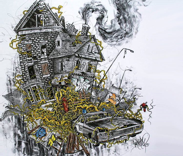 Ghetto house sketch drawing by Lukas Lukero Art
