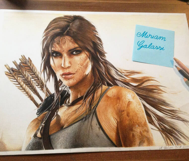 Lara Croft Tomb Raider game drawing by Miriam Galassi