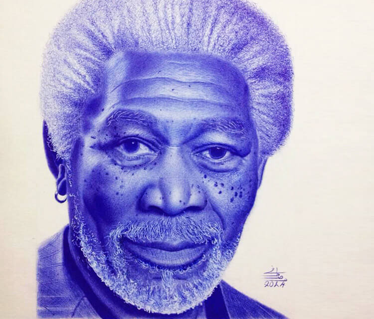 Morgan Freeman pen drawing by Mostafa Mosad Khodeir