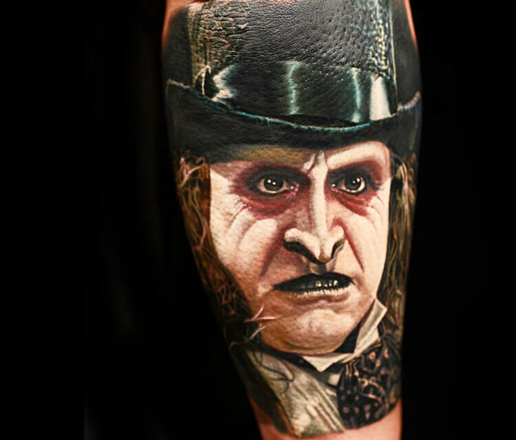 Penguin Oswald portrait tattoo by Nikko Hurtado