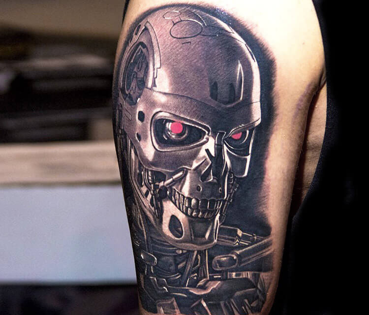 Terminator tattoo portrait by Nikko Hurtado