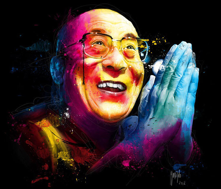 Portrait of Dalai Lama, mixed media by Patrice Murciano