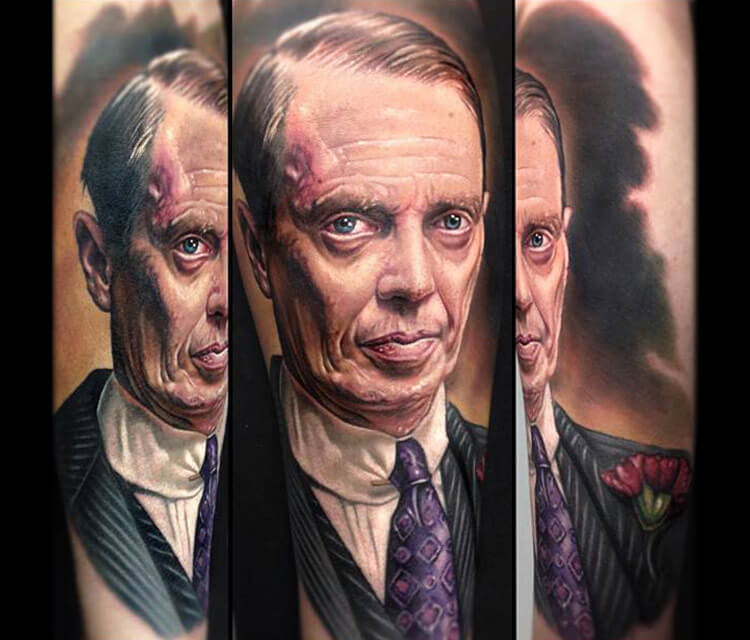 Nucky Thompson portrait tattoo by Paul Acker