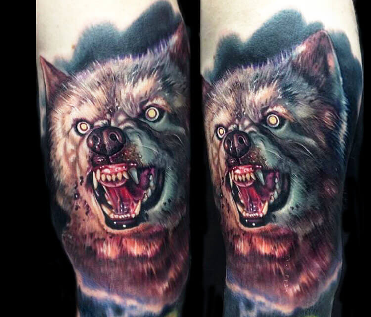 Werewolf tattoo by Paul Acker
