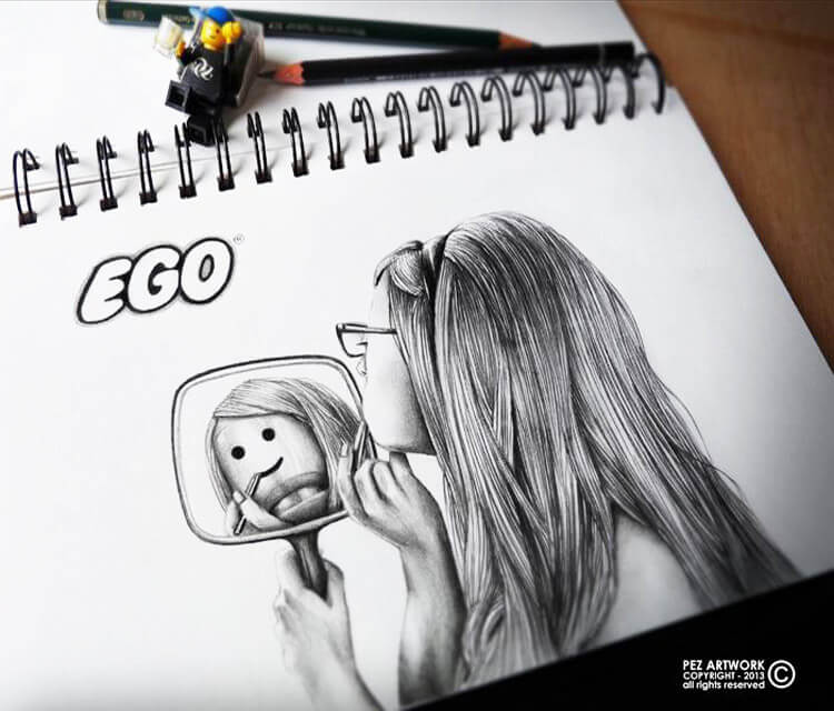 Ego Lego drawing by Pez Art