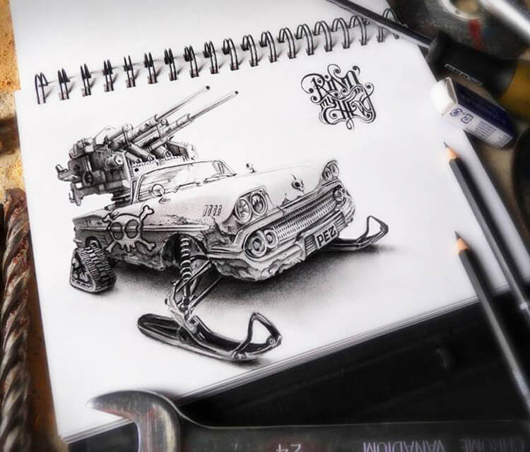 War car sketch drawing Pez Art