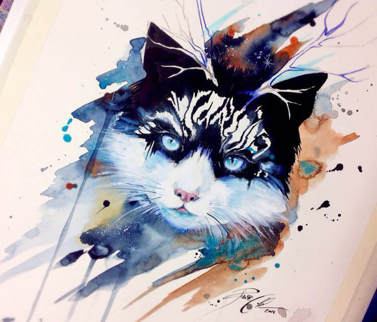 Bad Kitty watercolor painting by Pixie Cold