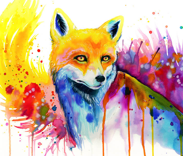 Fox watercolor painting by Pixie Cold