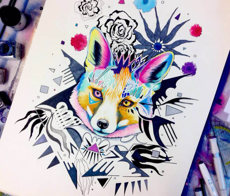 Fox in painting by Pixie Cold