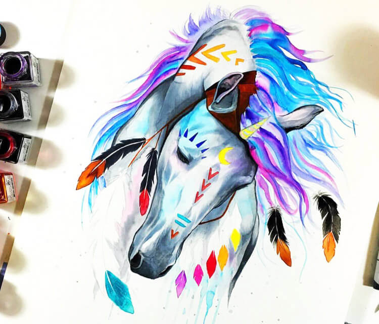 Spirit Horse watercolor painting by Pixie Cold