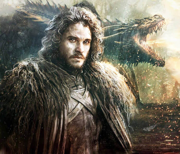 Jon Snow and Drogon painting by Rudy Nurdiawan