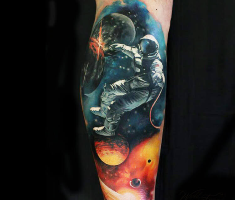 Astronaut in Space tattoo by Sergey Shanko