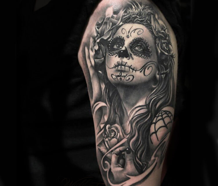 Black muerte 1 tattoo by Sergey Shanko