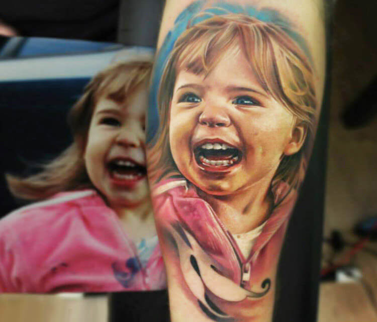 Child portrait tattoo by Sergey Shanko