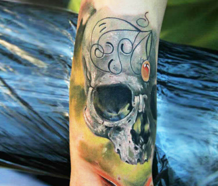 Half Skull tattoo by Sergey Shanko