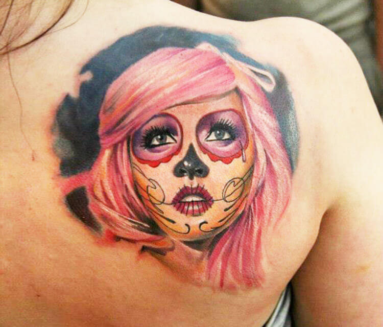 Pink Muerte tattoo by Sergey Shanko