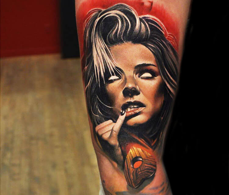 WOman horror face tattoo by Sergey Shanko