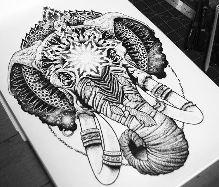 Elephant mystic genesh drawing by Sneaky Studios