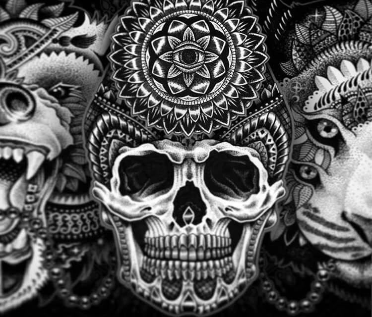 Mandala skull drawing by Sneaky Studios