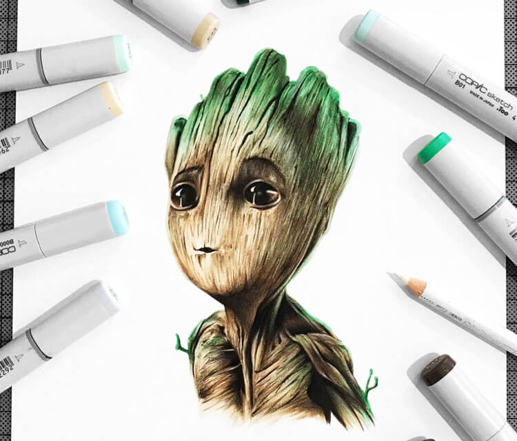 Baby Groot drawing by Stephen Ward No. 3163