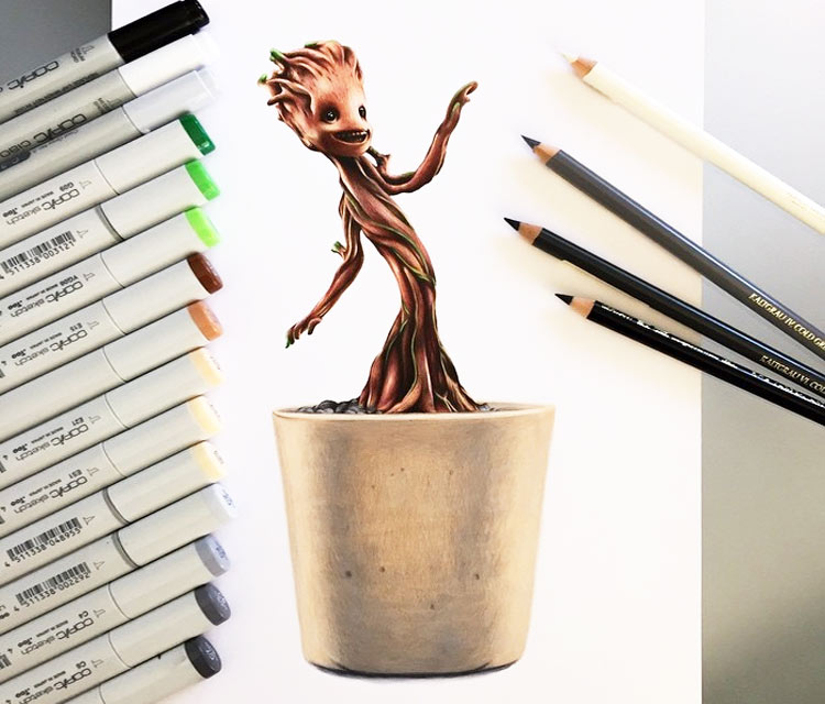 Baby Groot drawing by Stephen Ward
