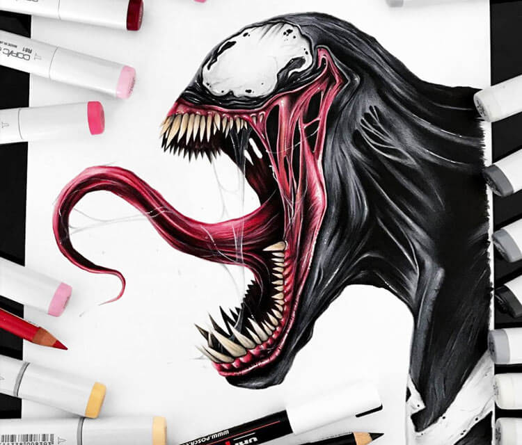 Venom pencil drawing by Stephen Ward