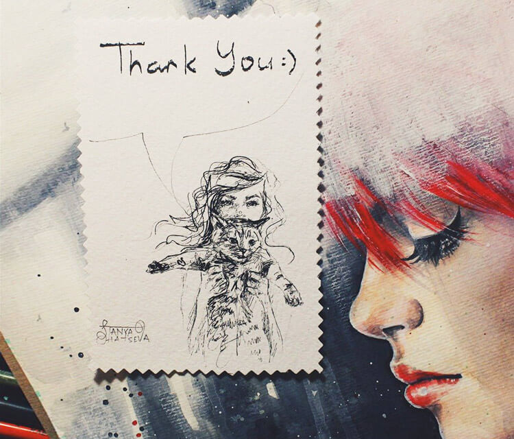 Thank You sketch drawing by Tanya Shatseva