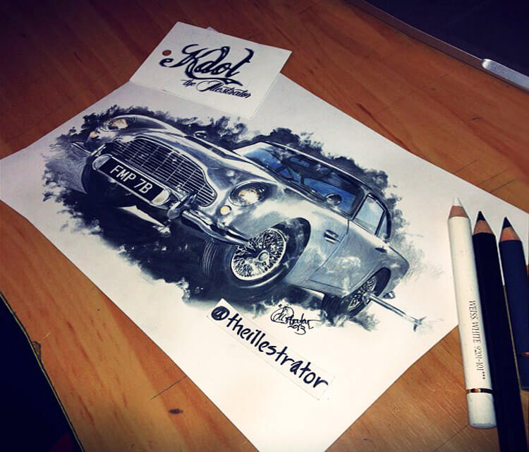 Aston Martin DB5 color drawing by The Illestrator
