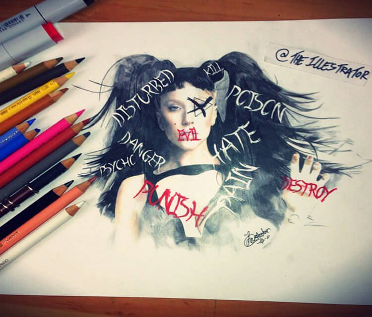 Evil Lady Gaga drawing by The Illestrator