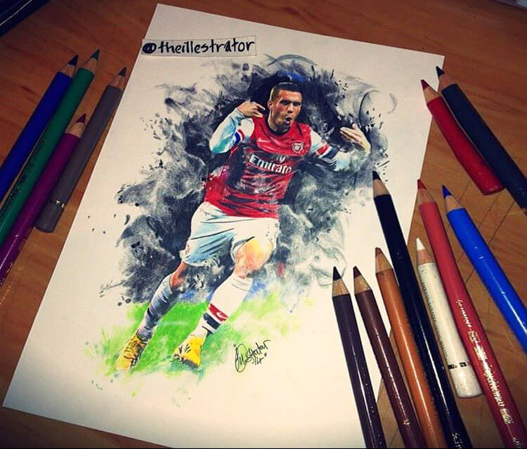 Lukas Podolski color drawing by The Illestrator