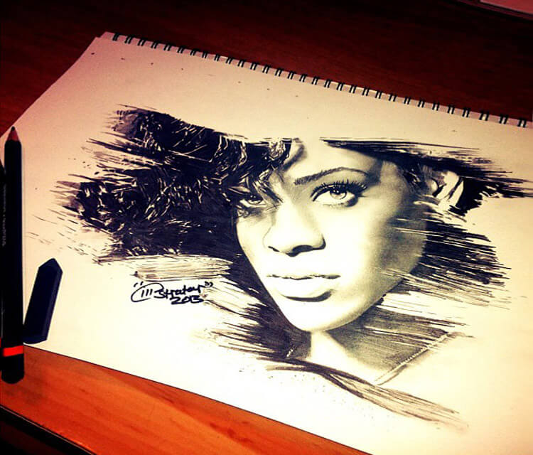 Rihanna portrait sketch by The Illestrator