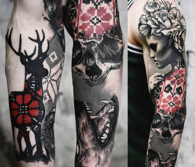 Deer Skull Face tattoo by Timur Lysenko