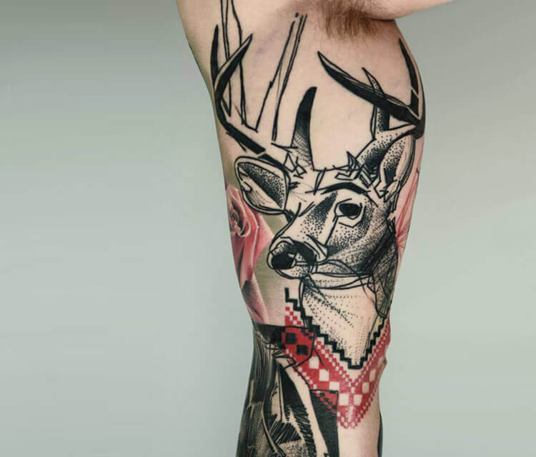 Dotwork deer 2 tattoo by Timur Lysenko